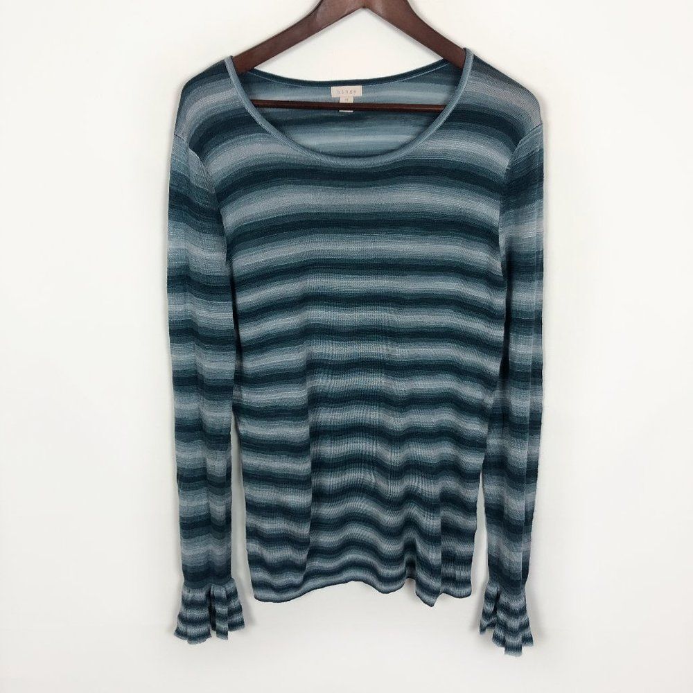 Hinge Blue Knit Flutter Long Sleeve Shirt Top
